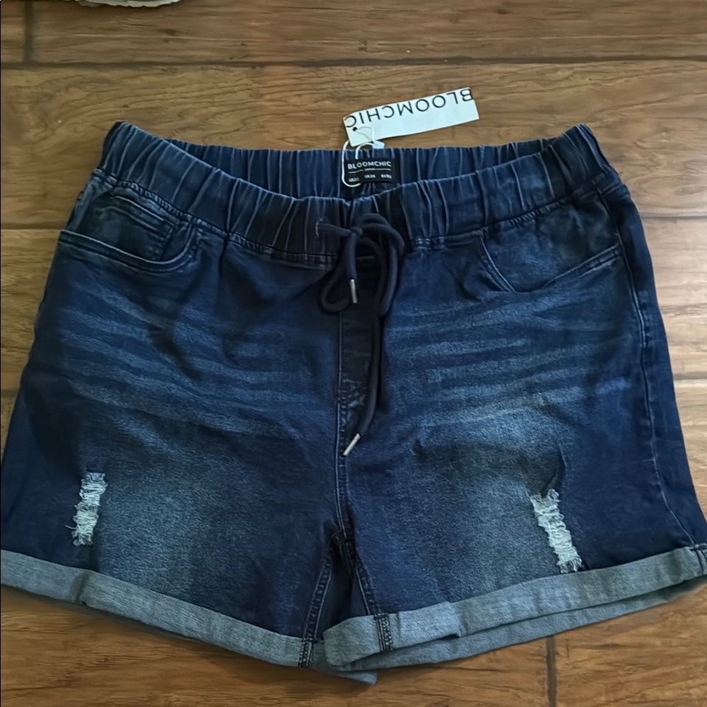 BloomChic stretch Blue Jean Shorts with Distressed Details